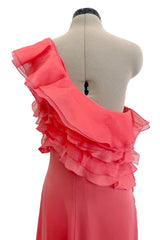 Prettiest Spring 2011 Valentino by Pierpaolo Piccioli & Maria Grazia Chiuri Pastel Coral Ruffled One Shoulder Silk Chiffon Dress