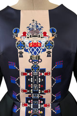 Fabulous Fall 2014 Mary Katrantzou Deep Blue & Black Digitally Printed Mini Dress w Full Skirt