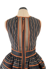 Amazing 2010s Fendi by Karl Lagerfeld Striped Cotton Dress w Transparent Net Panels