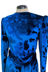 Fabulous Fall 1986 Bill Blass Runway Brilliant Blue Silk Velvet Dress w Open Cut Out Back
