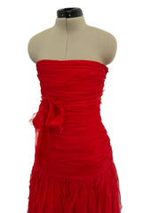 Spring 2007 Valentino Runway Look 57 Strapless Red Silk Chiffon Ruffle Dress
