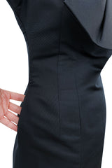 Fabulous Early 1960s Neusters Dior Feeling Black Silk Dress w Front Bow Detail