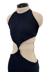 Spectacular Spring 1973 Halston Runway Side Cut Out Black Jersey Bias Cut Dress w Open Back