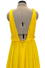 Resort 2018 Christian Dior by Maria Grazia Chiuri Runway Look 47 Plunge Yellow Silk Chiffon Dress Size 38