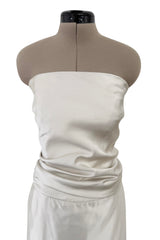 Minimalist 1990s Givenchy Silver Undertone Ivory Strapless Silk Dress w Back Gathering & Shawl