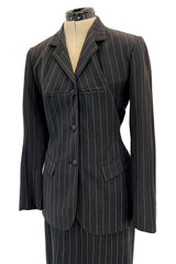 1990s Jean Paul Gaultier Pin Striped Mens Suiting Fabric Jacket & Skirt Set Suit