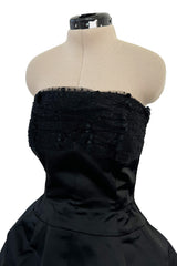 Extraordinary Winter 1954 Cristobal Balenciaga Haute Couture Strapless Black Silk Dress w Lace Bodice