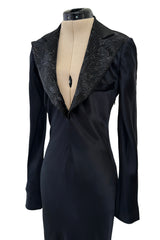 Fall 2007 Alexander McQueen Black Bias Cut Hammered Silk Dress w Beaded Collar