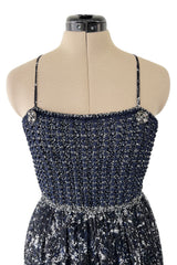 Gorgeous Spring 2012 Chanel by Karl Lagerfeld Hand Crochet Knit & Silk Chiffon Blue Dress w Scarf