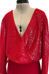 Stunning Fall 1998-99 Giorgio Armani Red Beaded & Sequin Long Skirt & Wrap Top Dress Set