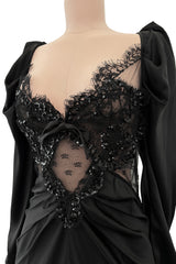 Fall 2019 Alessandra Rich Black Version of Runway Look 46 Bias Cut Silk & Sequin Lace Dress