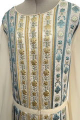 1970s Lanvin by Jules-Francois Crahay Couture Ivory Silk Chiffon & Floral Silk Ribbon Dress