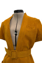 Late 1960s Christian Dior by Marc Bohan Chic Mustard Coloured Short Sleeved Soft Suede Jacket & Belt