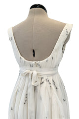 Important Fall 2003 Alexander McQueen 'Scanners" Runway Look 55 White Silk Corset Dress w Silver Sequins & Embroidery
