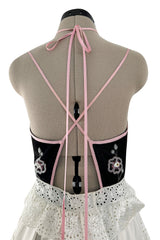 Rare Spring 1977 Bill Gibb "Flowers & Lace" Collection Beaded Halter Ruffle Dress