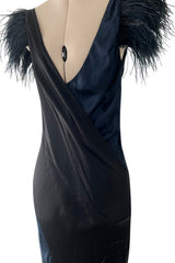 Resort 2008 Nina Ricci by Olivier Theyskens Runway Look 28 Bias Cut Blue & Black Dress w Feather Detailing & Train