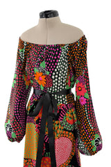 Fantastic 1970s Lanvin by Jules-Francois Crahay Printed Off Shoulder Stretch Jersey Dress