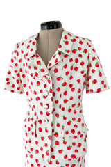 Prettiest 1980s Oscar de la Renta Tiny Spring Rose Print Skirt & Short Sleeve Jacket Suit Set