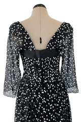 Prettiest Fall 1979 Christian Dior by Marc Bohan Black Silk Lace Net Dress w White Sequins & Bows