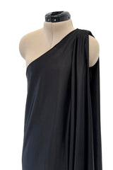 Original 1978 Halston Couture Main Label Black Jersey One Shoulder Draped Full Length Maxi Dress