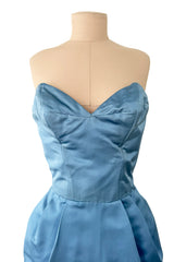Outstanding 1960s Christian Dior by Marc Bohan Demi-Couture Sky Blue Silk Bombshell Dress