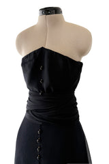 1980s Chanel by Karl Lagerfeld Strapless Black Tiered Silk Chiffon Dress