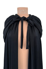 Dramatic Fall 1971 Loris Azzaro Black Jersey Full Length Cape w Hood