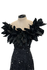 Rare 1986 Fabrice Simon Couture Off Shoulder Beaded Black Dress w Pastel Pink Lower Skirts