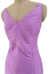 Prettiest 1990s Isaac Mizrahi Pale Pastel Lavender Silk Dress w Flared Skirt & Back Bow