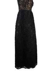 Elegant 1960s James Galanos Couture Black French Lace & Silk Cord Dress