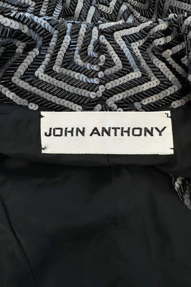 Impeccable Fall 1984 John Anthony Couture Silver & Black Chevron Hand Beaded & Sequin Jacket