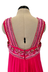 1960s Helen Rose Pink Silk Chiffon Dress w Elabroately Beaded & Sequins Bodice