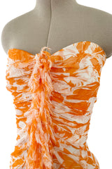 Exceptional Spring 2004 Oscar de la Renta Runway Printed Silk Chiffon Dress w Ruffle Skirt