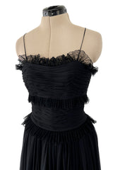 Prettiest 1992 Chanel by Karl Lagerfeld Black Silk Chiffon Dress w Black Lace Detailing