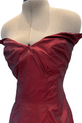 Phenomenal Fall 2000 John Galliano Deep Oxblood Silk Taffeta Corset Dress w Sweeping Skirt Panel