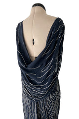 Spring 2006 Christian Dior by John Galliano Blue Bias Cut Silk Chiffon Dress w Silver Sequins & Beads
