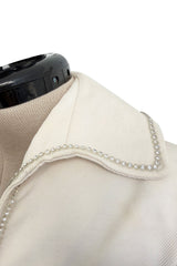 Fabulous Late 1970s Mini Ted by Ted Lapidus Ivory Playsuit w Front Zipper & Rhinestone Trim