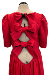 Numbered Spring 1984 Lanvin by Jules-Francois Crahay Runway Red Lined Dress w Open Bow Back