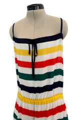 Spring 1977 Christian Dior by Marc Bohan Runway Documented White Silk & Multi Coloured Stripe Dress