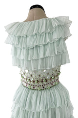 Spectacular Cruise 2009 Christian Dior by John Galliano Soft Pastel Blue-Green Ruffle Dress w Beading