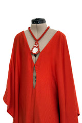 Spring 2022 Chloe by Gabriela Hearst Deep Burnt Orange Silk Caftan Dress w Hand Braided & Shell Detailing