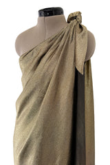 Rare Halston 1976 Couture One Shoulder Gold Metallic Lame Sarong Dress