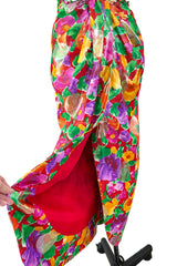 Prettiest 1980s Arnold Scaasi Strapless Metallic Finished Brilliant Floral Print Dress w Bow