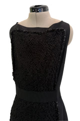 2010s Giambattista Valli Black Dress Stretch Sleeveless Dress w Front Metallic Thread Wool Inset