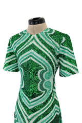 Magnificent Spring 2022 Etro Runwy Look 38 Fully Sequinned Green Silk Chiffon Full Length Dress