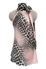 Spring 2004 Roberto Cavalli Bias Cut Silk Brown and Pink Printed Halter Top w Tie & Skirt Set