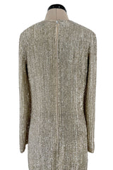 Extraordinary Fall 1975 John Anthony Couture Ivory Silver Hand Beaded Runway Sample Dress