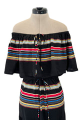 Spring 1977 Christian Dior by Marc Bohan Black Cotton Jersey Striped Off Shoulder Ruffled Dress