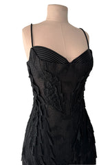 c 1995 Gianni Versace Atelier Haute Couture Black Hand-Beaded Dress w Top Stitched Bust