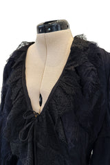 Pretty 2000s Christian Lacroix Bazar Black Silk Chiffon Top or Light Jacket w Lace Finishes